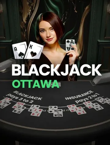 Une croupière tient un as de pique à la table de Blackjack Ottawa, d'OnAir Entertainment