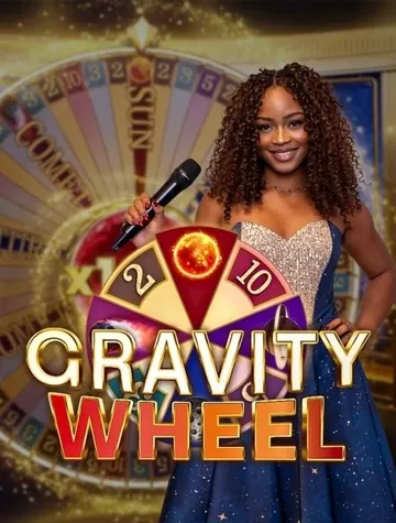 Une animatrice en robe pailletée tient un micro près de la roue de Gravity Wheel, un game show d'Iconic21