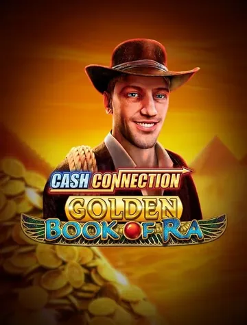L'aventurier au chapeau de Cash Connection Golden Book of Ra se tient devant les pyramides, une machine à sous Novomatic